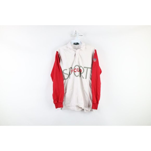 Vintage 90s Polo Sport Ralph Lauren L Distressed Spell Out Crest Rugby Shirt